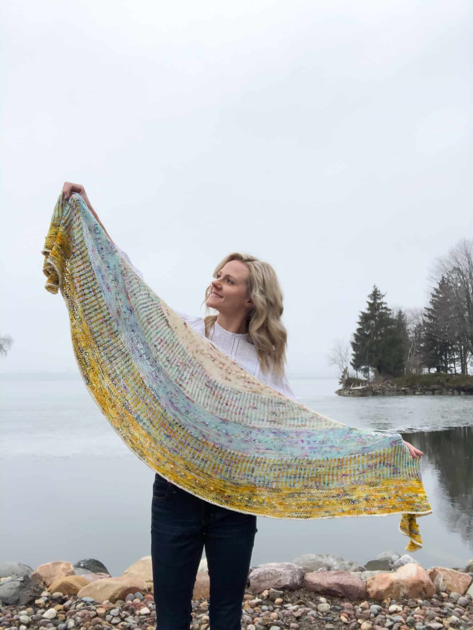 Nordic Sunrise – Free Easy Brioche Shawl Knitting Pattern